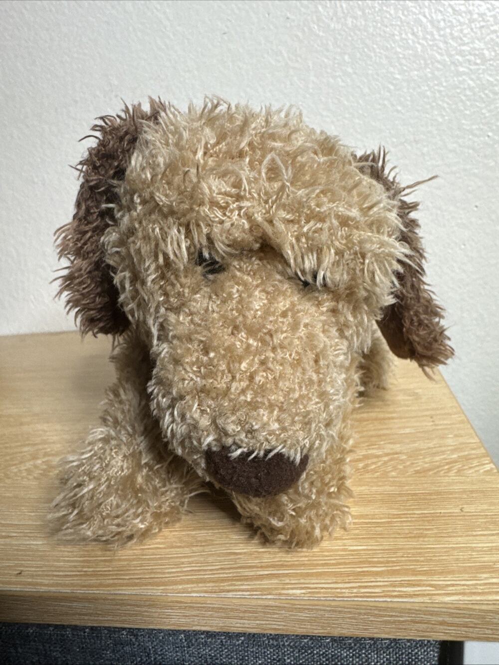 Gund Rare Shaggy Plush Dog “Bonehead” With Red Collar 16” Tan Brown Floppy Ears